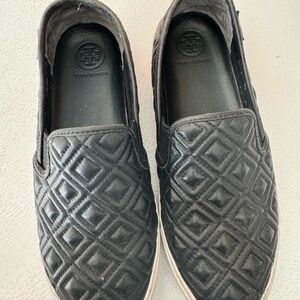 Tory Burch Black Quilted Slip-On Shoes